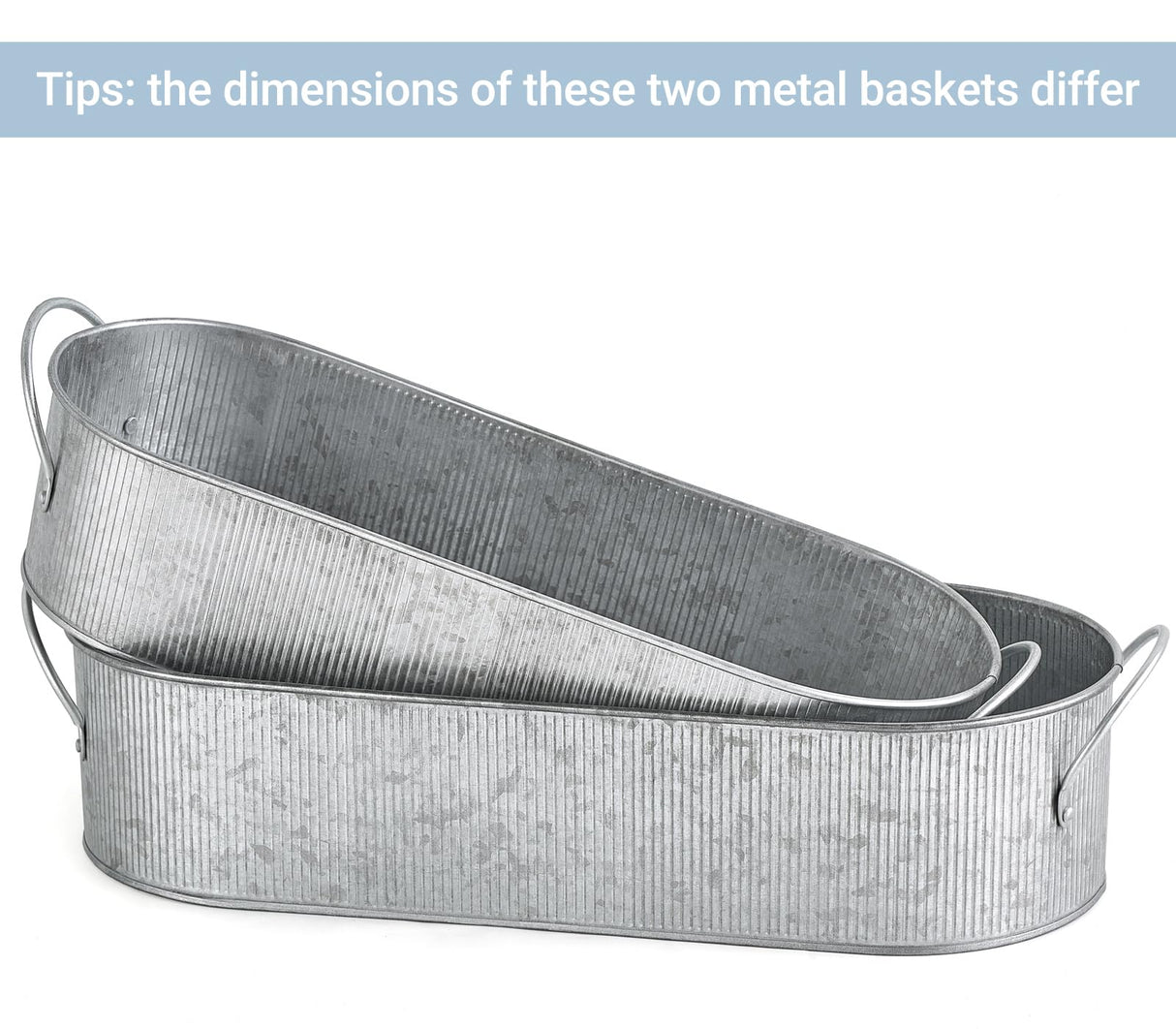 Mkono Metal Storage Basket for Toilet Tank Top Bathroom Decor, Galvanized Tray with Handle for Shelves, Farmhouse Toilet Paper Holder Organizing Bin Box for Countertop Living Room, Set of 2, Silver Mkono