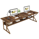 Tribesigns 79-Inch Extra Long Desk, 2 Person Desk with Storage Shelf, Large Computer Desk Double Desk Writing Table Desk for Home Office, Brown Tribesigns