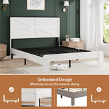 madeslves Farmhouse King Size Wooden Bed Frame with Headboard, Boho Platform Bedframe, Sturdy Metal Slats Support, No Box Spring Needed, Noisy Free, Easy Assembly, White madeslves