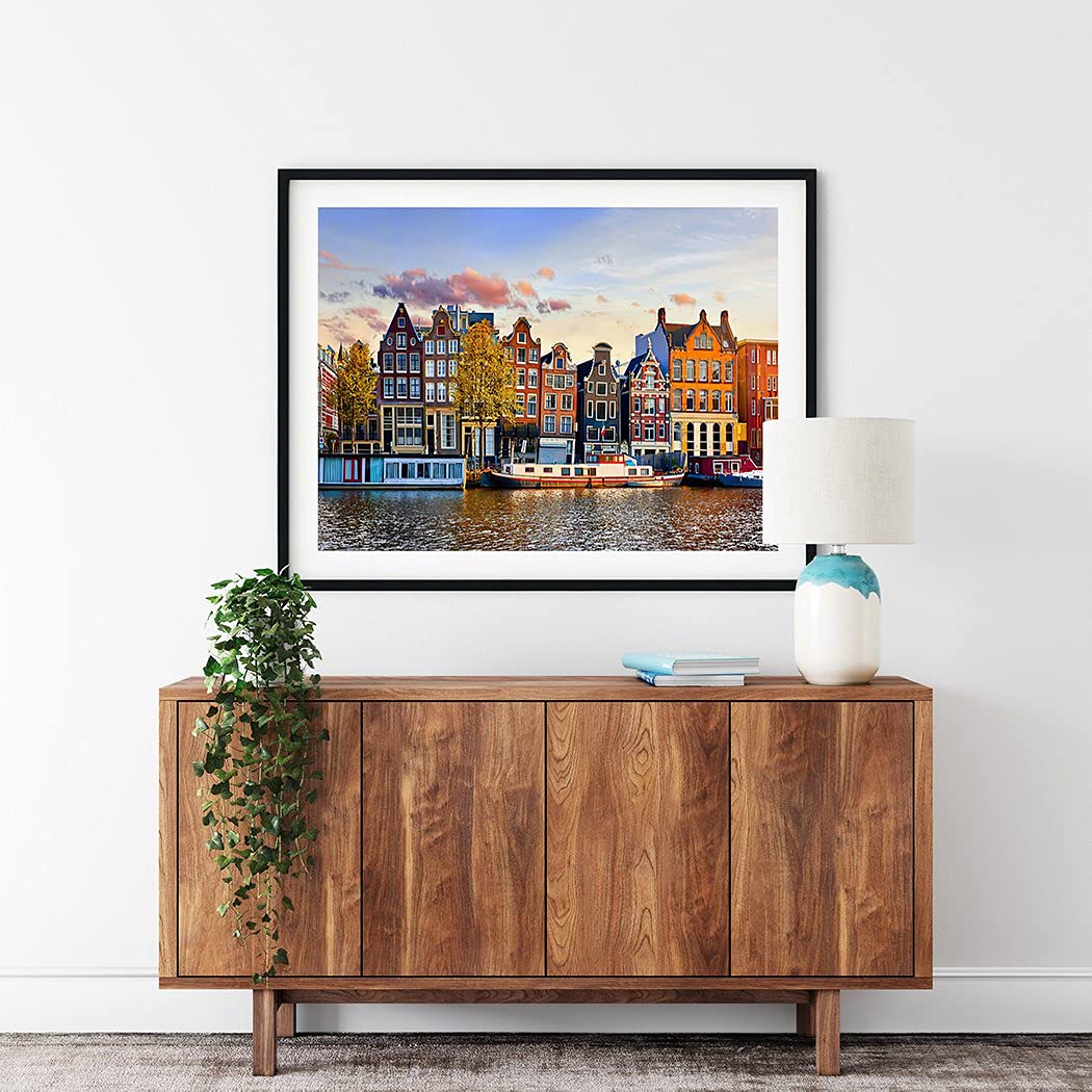 Diamond Painting City Amsterdam Netherlands Dancing Houses Over River Amstel Landmark in Old European City Spring Landscape for Adult Painting Kits Diamond Art Perfect for Home Wall Decor 12"x16" Handmade Arting