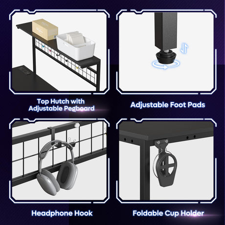 Bestier Gaming Desk with Power Outlets,42 Computer Desk with LED Lights, Reversible Corner Desk with 4-Tier Shelves,Cup Holder & Hook for Home Office,Carbon Fiber Black Bestier