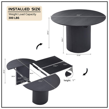 WILLIAMSPACE 86.61" Wood Extendable Dining Table for 6 to 8, Modern Oval Kitchen Table with Wooden Pedestal Base, Mid Century Large Round Dining Room Table Furniture, Easy to Assemble, Black - WoodArtSupply