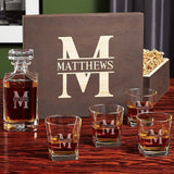Personalized Whiskey Decanter Set with 4 Glasses and Custom Wood Box - 9 Design Options - Bourbon Glass Set HomeWetBar