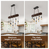 KEESFU 8-Lights Rustic Chandeliers for Dining Room, Farmhouse Wooden Ceiling Pendant Light, Height Adjustable, Rectangle Chandelier for Kitchen Island Dining Room Bar Pool Table Cabin. KEESFU