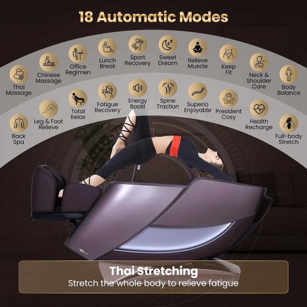 COSTWAY 4D Flexible Track Massage Chair, Full Body Zero Gravity Massage Recliner w/Airbags, Waist Heater, Electric Calf Frame, Auto Body Scan, Wireless Charging Station, Thai Stretching (Gray) COSTWAY