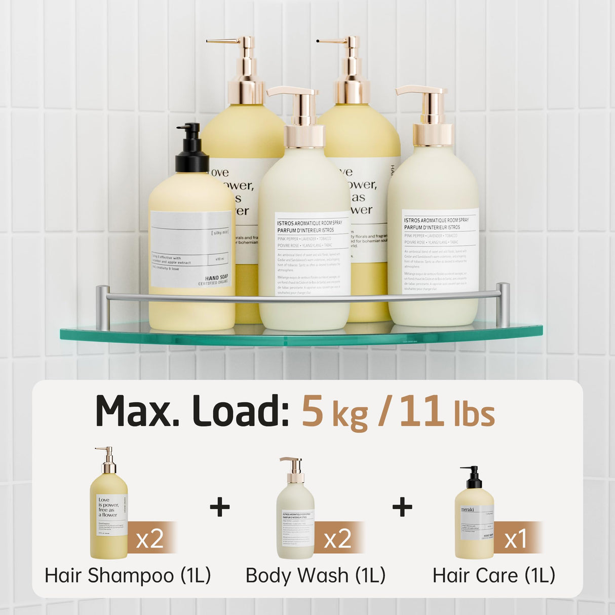 KES Glass Corner Shelf for Bathroom Corner Shelf 2 Pack Tempered Glass Shelf with Rail SUS 304 Stainless Steel Wall Mounted Brushed Finish, BGS2101A-2-P2 KES