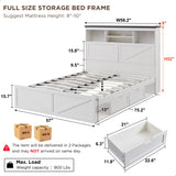 ACCOHOHO Farmhouse Full Size Wood Bed Frame with 52" Tall Storage Headboard and 4 Drawers,LED Light,Charging Station,Solid Wood Slats Support,Noiseless,No Box Spring Needed,Antique White ACCOHOHO