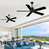 52 Inch Ceiling Fan No Light - Outdoor Indoor Flush Mount Low Profile DC Motor Fan with Remote, 5 Blades Reversible Silent Fan for Patio, Bedroom, Living Room, Garage Biukis