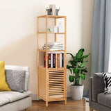 Tangkula Bathroom Cabinet, 65 Inch Tall Slim Bathroom Storage Cabinet with Shutter Door and 3 Open Shelves, Narrow Multifunctional Freestanding Linen Tower Cabinet, Natural Bamboo, 15.5x14.5x65 Inch Tangkula