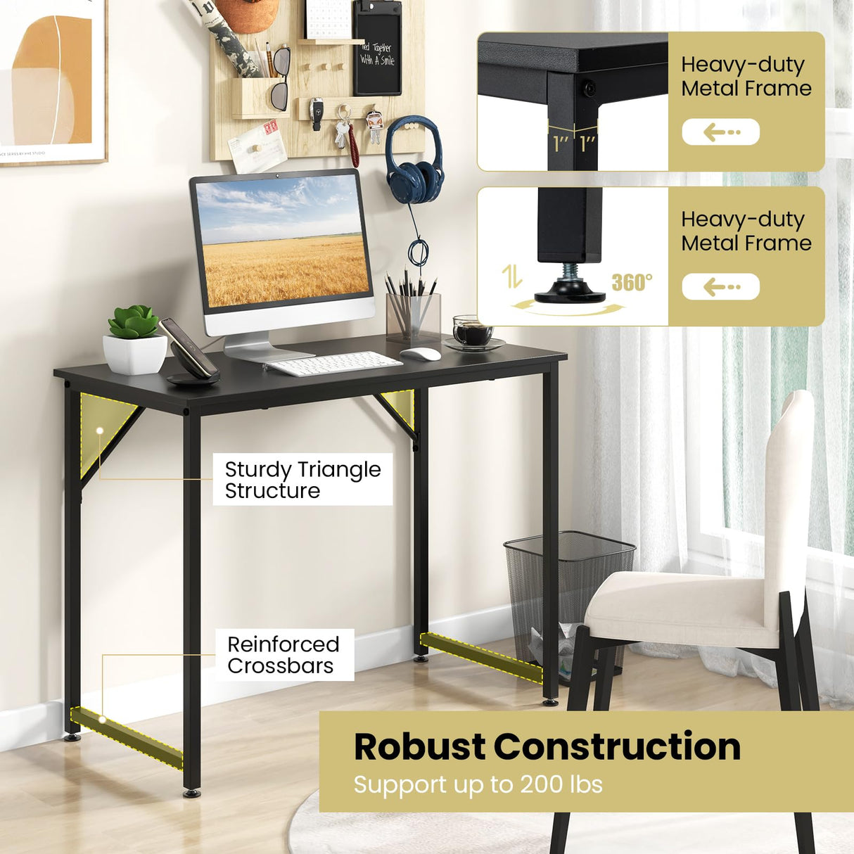 Giantex 6.5 FT Small Conference Table, 2 PCS 40" x 19.5" Rectangular Meeting Table with Heavy-duty Metal Frame, Modern Simple Office Computer Desk, Space Saving Design Desk for 4 People, Black Giantex