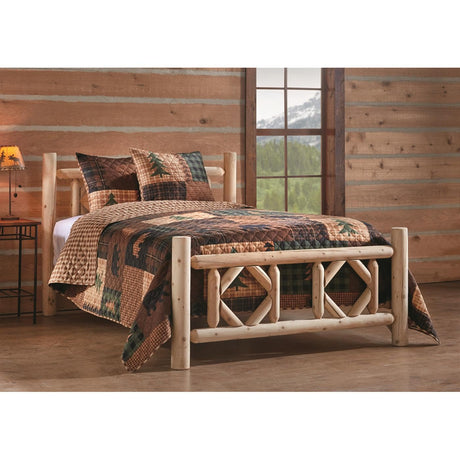 CASTLECREEK Diamond Cedar Log Bed Frame Full-Size, Rustic Natural Wood Bed Frames with Headboard CASTLECREEK