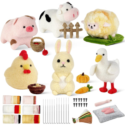 MOREJMTT Needle Felting Kit, 6 PCS Farm Animal Needle Felting Beginner Kits, Wool Felt Needle Felting Tools Foam Pad, Craft Party Supplies for Beginners Adult(Farm Animals)