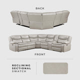 Lexicon L-Shaped Power Reclining Sectional Couch, Faux Leather Reclining Sectional Sofa, 3 Recliners, Wall Hugger, Right Storage Console, Cup Holders, Receptacles, Charging Ports, Silver Gray Lexicon