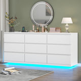 Gyfimoie 9 Drawer Dresser with Power Outlet, Floating White Dresser Chest of Drawer with LED Light,Modern Double Wide Drawer Organizer Cabinet for Bedroom,Living Room (9 Drawer-White) Gyfimoie