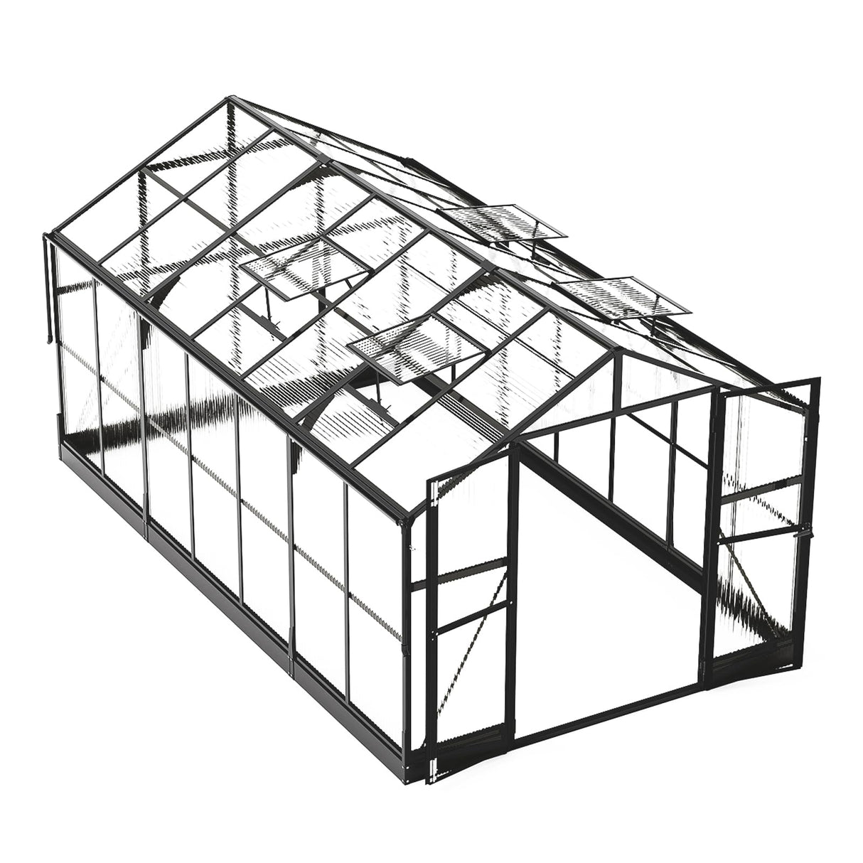 PaPaJet 8x14 FT Polycarbonate Greenhouse with Quick-Connect Fittings, Walk-in Large Aluminum Greenhouse with 2 Swing Doors, Winter Greenhouse for Outdoors Black PaPaJet