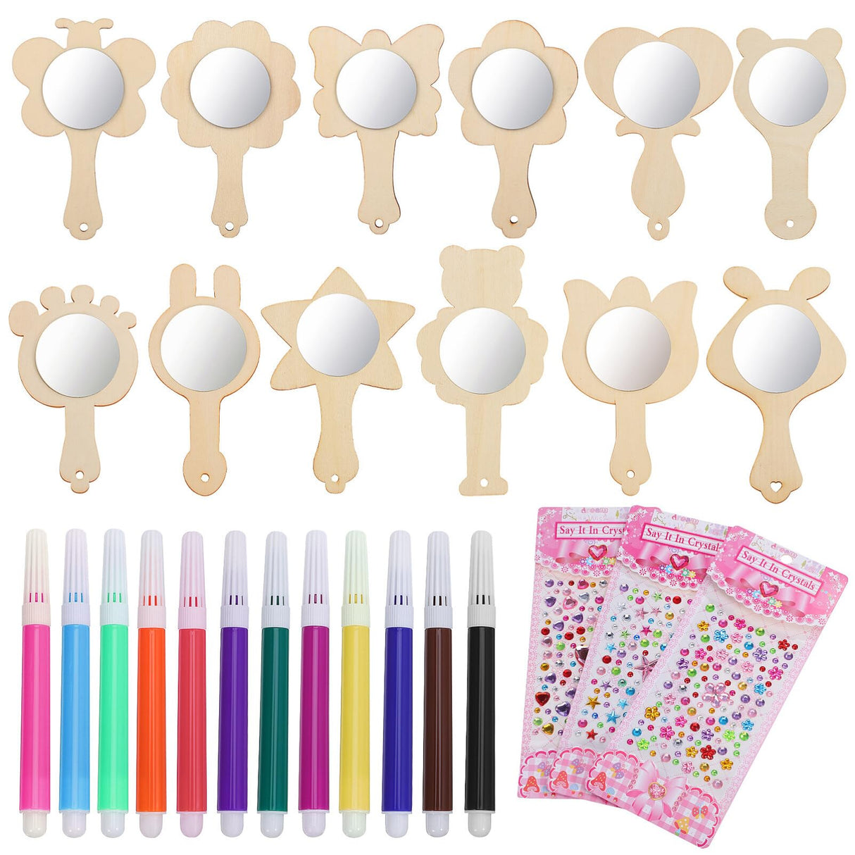 TEHAUX DIY Unfinished Wooden Mirror for Crafts to Paint Set Kids Handheld Mirror Mini Princess Hand Mirror Make Your Own Mirror Craft Handmade Painting Crafting Supplies TEHAUX