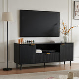 Okvnbjk Black TV Stand for 65 Inch TV, TV Consoles for Living Room, TV Stand for Bedroom w/Drawer and Storage, Wood Fluted Panel Media Console, Entertainment Center w/Soft Hinge & Cable Management Okvnbjk