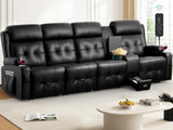 Massage Loveseat Recliner, PU Leather Home Theater Seating with Center Console, USB Charging & Cup Holders, Ergonomic Couch Sofa for Movie or Gaming (Black, 4-Seater) TOMOSLTER