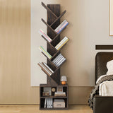 Azaeahom 8 Tier Tree Bookshelf, Wood Bookcase with Storage Cabinet, Modern Tall Narrow Bookshelves Organizer, Floor Standing Book Shelf for Bedroom/Living Room/Home Office/Corner (Brown, 8 Tier) Azaeahom