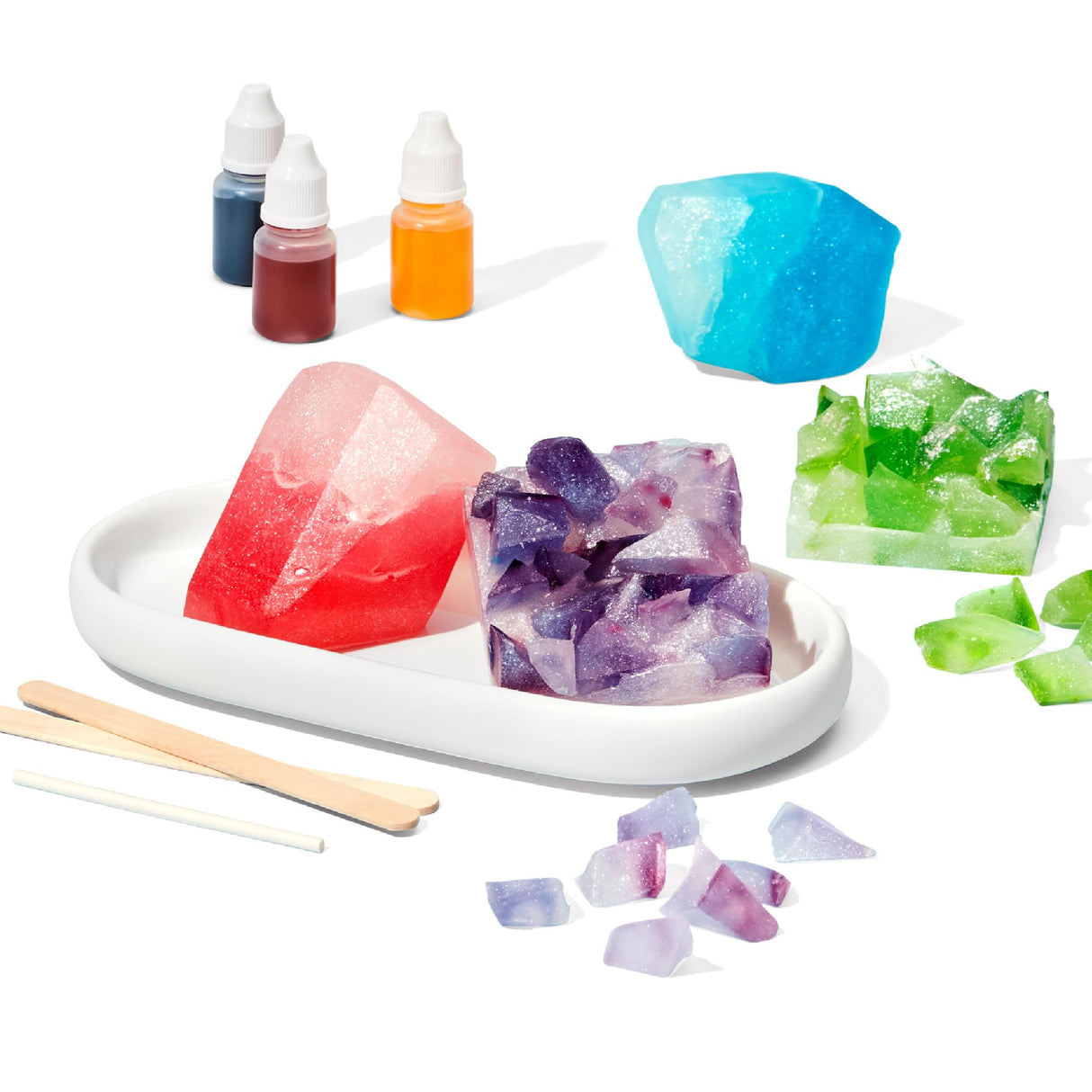 KiwiCo Crystal Geode Soapmaking Kit | Complete Set Includes Beaker, Clear Soap, Molds, Mixing Sticks, Mica Powder, Liquid Colors & More | DIY Soap Making Kit for Kids Ages 7+ KiwiCo