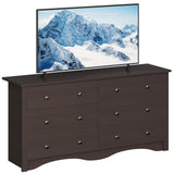 Furmax 6 Wood Drawers Dresser for Bedroom, Double Dresser for TV up to 65 inch, TV Stand Storage Chest of Drawers for Living Room Hallway Entryway (Brown) Furmax