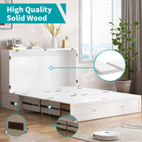 BALUS Murphy Cabinet Bed, Queen Murphy Bed with Tri-fold Mattress, Charging Stations, Wooden Cabinet Chest Beds with 2 Storage Drawers for Bedroom Guest Room - White BALUS
