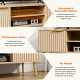 TV Stand for Living Room, Modern Entertainment Center for 55/60/65 inch TVs, Media Consol with Fluted Door Cabinets and Open Shelves, for Bedroom, Oak LCRBOL