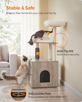 Feandrea Cat Tree with Litter Box Enclosure, 2-in-1 Modern Cat Tower, 52.8-Inch Cat Condo with Self Groomer, Scratching Posts, Washable Cushions, Greige UPCT115G01 Feandrea