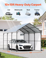 VEVOR Heavy Duty Metal Carport, 10' x 15' Outdoor Carport with Galvanized Steel Frame & Roof, Car Tent Garage Shade with Removable Sidewalls, Multi-Use Car Shelter for Pickup, Boat, Car & Tractors VEVOR
