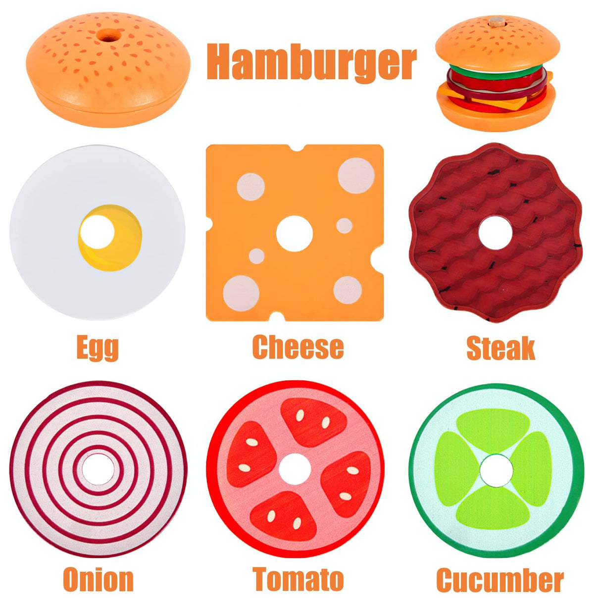Wooden Burger Sandwich Stacking Toys for Kids, Play Food Toy for Toddlers, Montessori Toys for 3 Year Old, Preschool Educational Toys to Develop Fine Motor Skills MIKNEKE