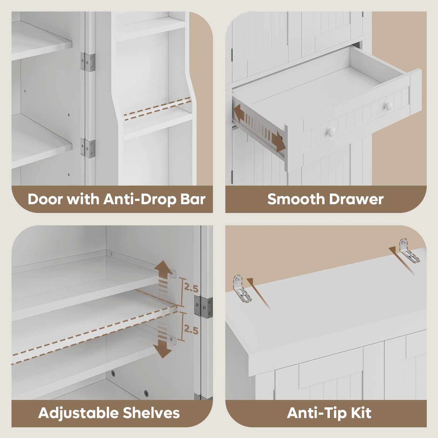 Bestier 72" Tall Kitchen Pantry Cabinet with Doors, Adjustable Shelves & Drawer, Food Pantry Storage Cabinet with Motion Sensor Light, Freestanding Cupboards for Dining/Laundry Room,Bathroom, - WoodArtSupply