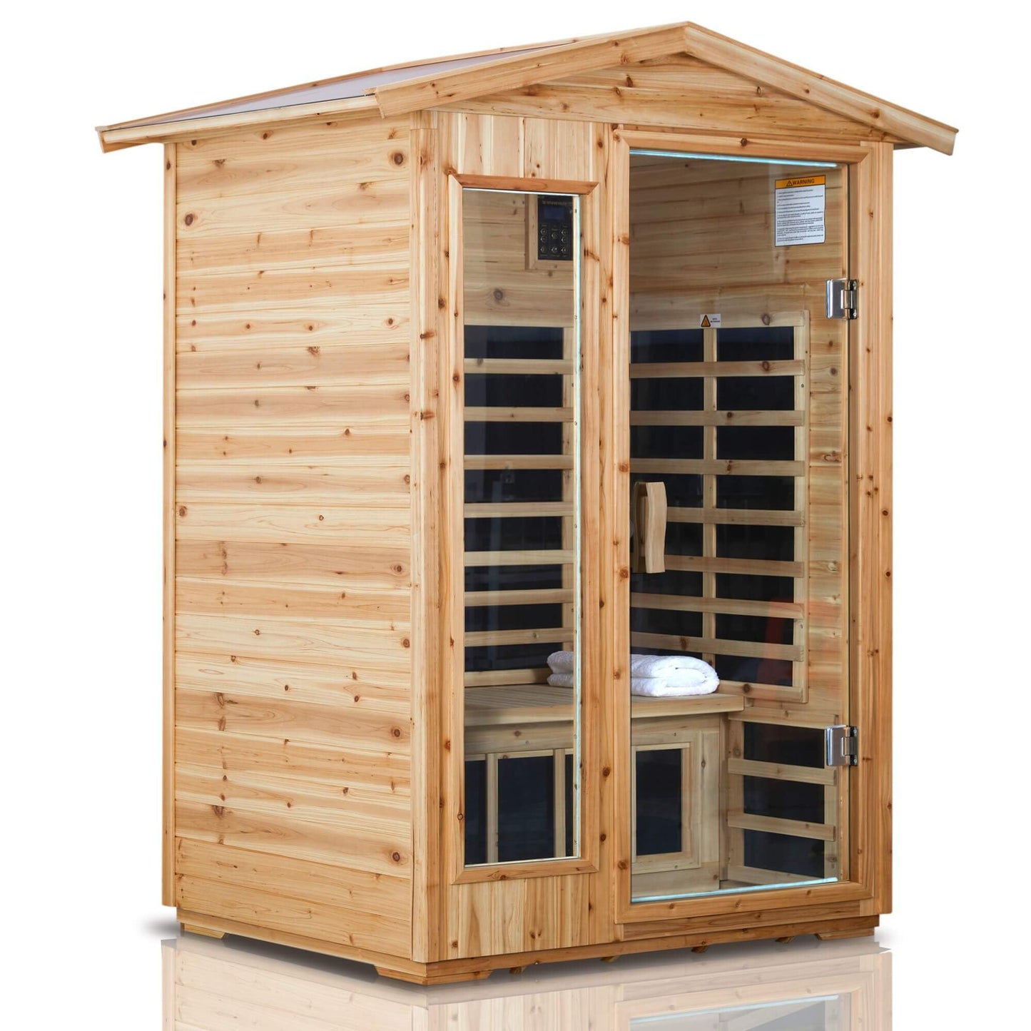 TO'GO 902VS Outdoor Sauna 2 Person, Far Infrared Sauna, Outdoor Saunas for Home, 1750 Watt Low EMF Heating Panel, Bluetooth, LCD, LED, Chromotherapy - Canadian Hemlock Wood - WoodArtSupply