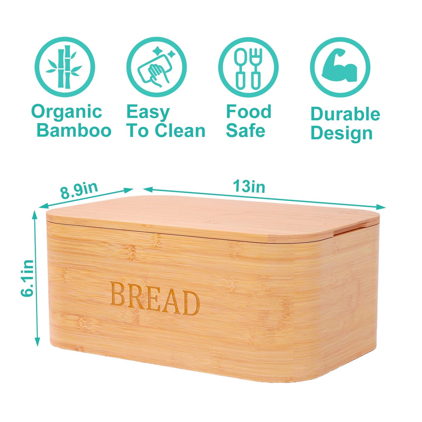 Danfoxer Bamboo Bread Box for Kitchen Countertop,Curved Bamboo Bread Boxes with Cutting Board Lid, Wooden Bread Storage, Bread Container Airtight, Food Storage for Kitchen Counter(Natural) - WoodArtSupply