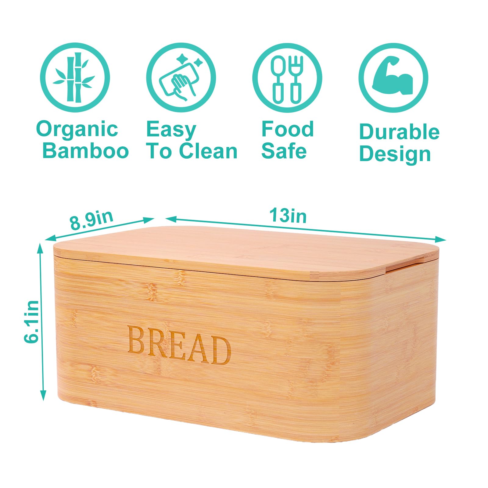 Danfoxer Bamboo Bread Box for Kitchen Countertop,Curved Bamboo Bread Boxes with Cutting Board Lid, Wooden Bread Storage, Bread Container Airtight, Food Storage for Kitchen Counter(Natural) - WoodArtSupply