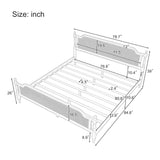 SOFTSEA King Size Bed Frame with Rattan Headboard and Footboard, Rattan Platform Bed Frame, Wood Support Slats, No Box Spring Needed, Easy Assembly, Antique Walnut, 64330 SOFTSEA