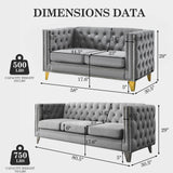 JEEOHEY Chesterfield Sofa Set,2 PCS Oversized Velvet Sofa,2/3 Seater Deep Seat Sofa,Modern Couch Chair with Button Nailhead,Upholstered Futon Couches,Furniture for Living Room,Bedroom,Office(Grey) JEEOHEY