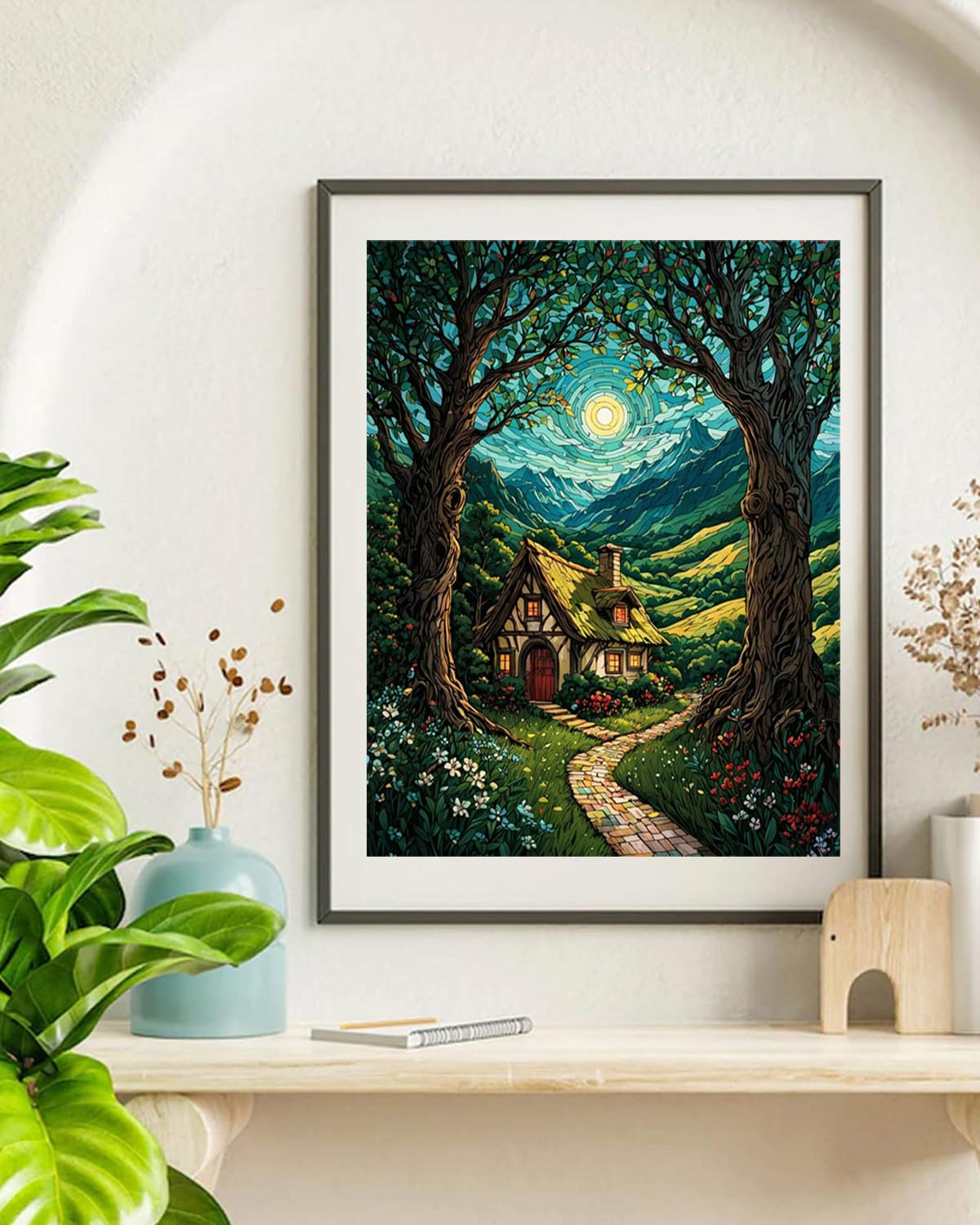 TOCARE Cabin Paint by Numbers Kit for Adults, Cabin in The Moonlit Forest Adult Paint by Number Canvas,Adults' Paint-by-Number Kits Nature Scenery 16x20inch (Without Framed) TOCARE