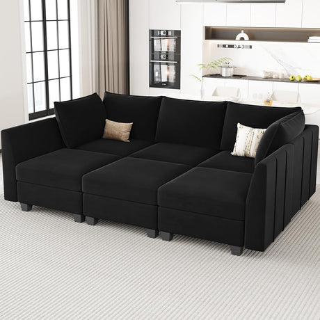 Belffin Modular Sectional Sofa Sleeper Couch with Storage Velvet Sectional Sofa Bed, 6 Seats, Black Belffin