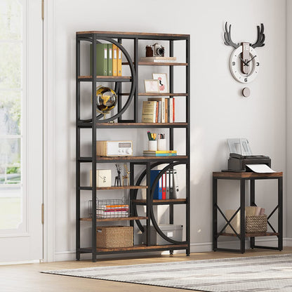 Tribesigns Bookshelf, Industrial 8-Tier Etagere Bookcases, 77-Inch Tall Book Shelf Open Display Shelves, Wood Look Accent Shelving Unit with Metal Frame for Home Office (1, Brown/Black)
