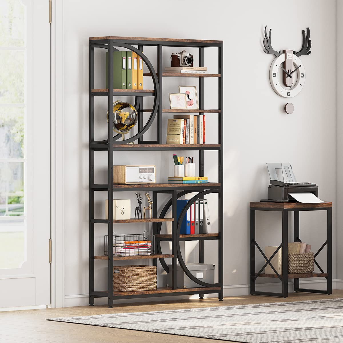 Tribesigns Industrial 8-Tier Etagere Bookshelf – 77-Inch Tall Open Display Unit in Brown/Black Tribesigns