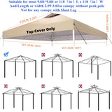 Jorohiker 10x10 Canopy Replacement Top Cover,Pop Up Canopy Tent Top with Air Vent Ropes, Waterproof Sunshade Silver Coated Oxford Cloth for Outdoor Garden Patio Picnic Camping(Top Only,301 * 301cm) Jorohiker