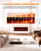 VISVEIL Electric Fireplace 60Inch,Wall Mounted Electric Fireplace Heater with Timer Inserts，TV Stand Touch Screen and Realistic Flame,Log Set,Crystal Flames 750 to 1500W，Remote for Living Room VISVEIL