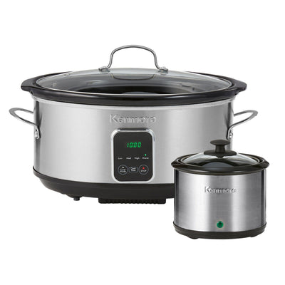 Kenmore 7 Quart Slow Cooker Programmable Kitchen Appliance Dipper Sauce-Warmer Stainless Steel Digital Display One-Touch Controls Braise Simmer Sous Vide Stew Soup Chili Curry Black and Silver