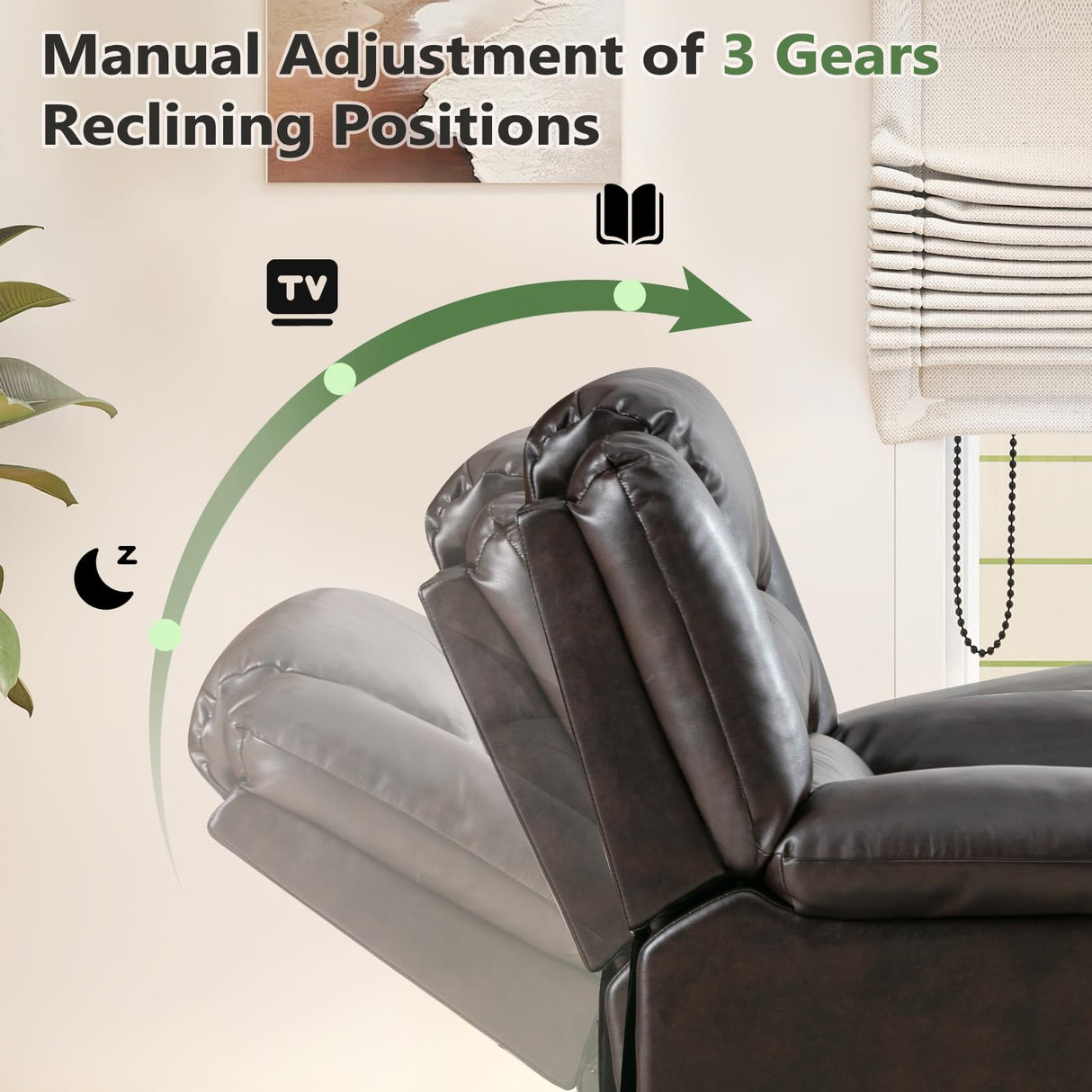 ANJ Manual Recliner Chair Set of 2, Breathable Faux Leather Reclining Chairs with Overstuffed Arm and Back, Living Room Single Sofa Recliners (Dark Brown) ANJ