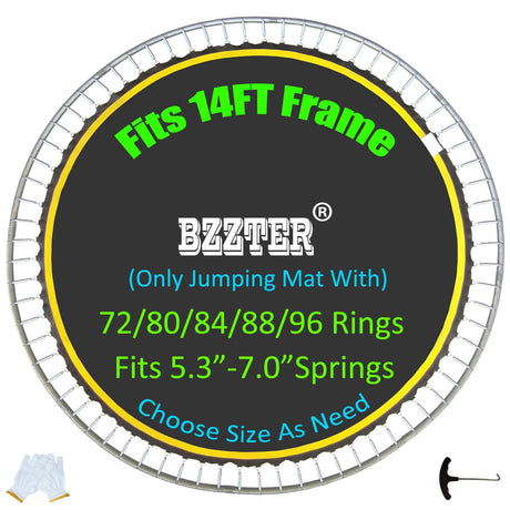 Bzzter Replacement Trampoline Mat,Fits 14ft Round Frame,with 72 Rings &147.6 Inch Diameter, Fits 6.5"-7.0" Spring,10 Rows of Stitching for Longer Lasting,w/Pull Hook and Gloves,14ft Trampoline Mat Bzzter