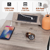 AMHANCIBLE Night Stand, End Tables Living Room Set of 2, Small Nightstand with Charging Station, Slim Bed Side Table with Fabric Storage Drawer for Bedroom, Small Space, Greige, HET03SDPGY AMHANCIBLE