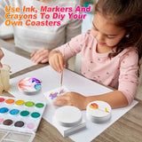 Suttmin 144 Pieces Ceramic Tiles for Crafts Coasters White Ceramic Tiles for Crafts Blank Unglazed Ceramic Tiles with Cork Backing Pads for Painting DIY Art Gift Project(Round, Square) Suttmin