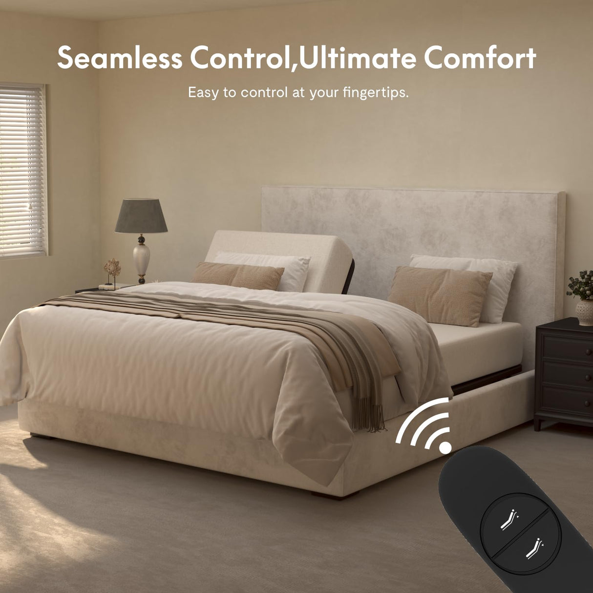 FLEXISPOT Adjustable Bed Frame Base Split King,Segmented Design,Easy Assemble,Oxford Fabric Bedspread,Wired Remote,Whisper Quiet Durable Motor,Mattress Holder. FLEXISPOT