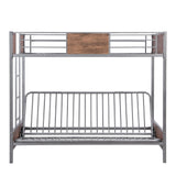 Twin-Over-Futon Bunk Bed, Metal Bunk Bed Frame Twin Over Twin Loft Bunk Bed Frame with Safety Guardrails & Ladder for Teens Adults, Bottom Full Size Bunk Bed Can be Converted into Futon/Seat (Gray) MWrouqfur