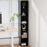 QieerHior Tall Narrow Bookshelf 6-Tier Bookcase,70.5" Skinny Thin Corner Shelf Slim Storage Cabinet,Wood DVD CD Media Cube Organizer Tower Rack for Small Spaces, Bedroom, Living Room, Office,Black QieerHior